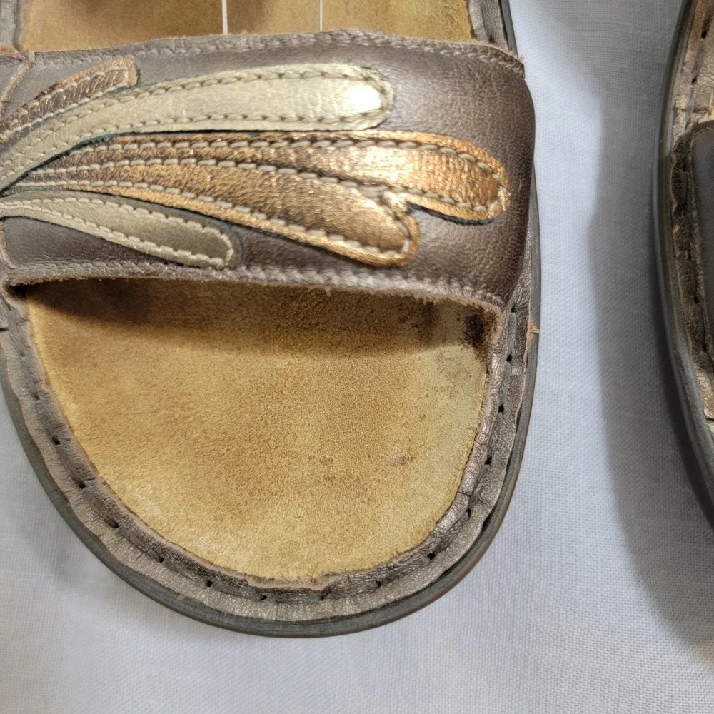 Naot‎ Bronze Metallic Leather Wedge Sandals Womens 39 US 8 Hook Loop Straps